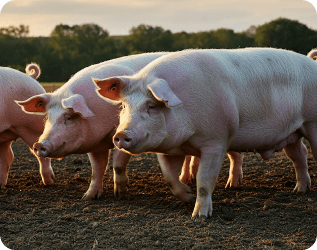 Photo of two pigs walking side-by-side