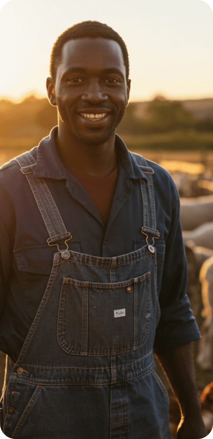 Farmer smiling at the camera standing upright